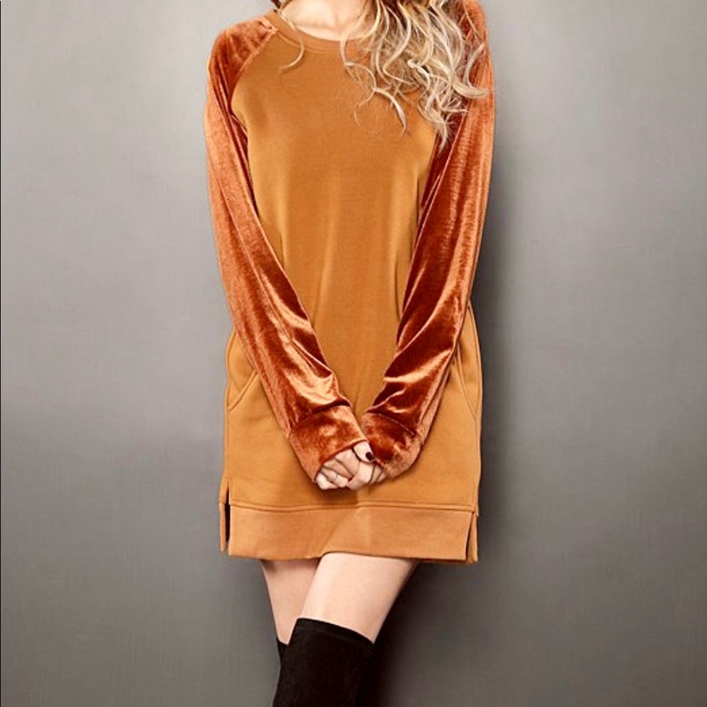Gold velvet - sleeve raglan sweatshirt. Never worn. Size L.